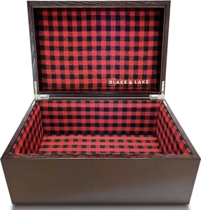 Buffalo Plaid Wooden Storage and Keepsake Box Hinge Dark Oak Wood for Home Decor - Picture 1 of 5