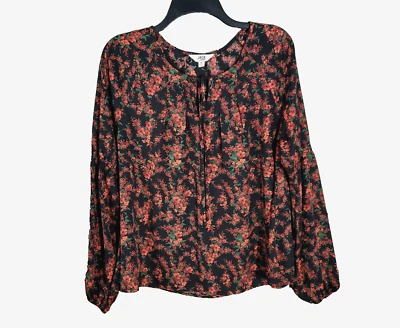 Blusa Top Jack BB Dakota M Para Mujer Negra Roja Floral Cuello Atado Foto 1 de 4