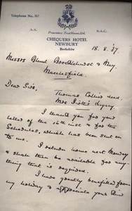 1937 NEWBURY, BERKSHIRE, CHEQUERS HOTEL, LETTERHEAD / LETTER, NORMAN HALL - Picture 1 of 2