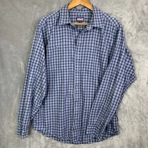 Camicia uomo Patagonia cotone biologico blu a quadri M manica lunga con bottoni - Foto 1 di 14