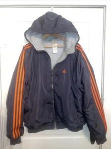 Vintage Y2K 2002 Adidas Reversible Hooded Jacket Large Full Zip Blue Orange - Picture 1 of 17