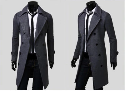 Long double breasted men's woolen jacket slim fitting woolen coat for men - Image 1 of 4