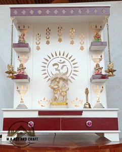 Holzbügel mit LED Licht ohne Dom Pooja Mandap weiß + braun lackiert - Bild 1 von 6