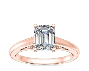 2 .00 Ct Emerald IGI Certified Lab Grown Diamond Wedding Ring 14K Rose Gold - Picture 1 of 9