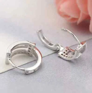 2 Ct Round Cut White Moissanite Huggie Hoop Earrings 14K White Gold Plated - Picture 1 of 5
