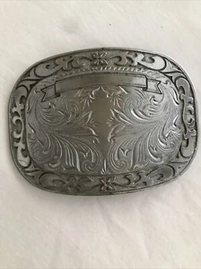 Silver Tone Belt Buckle Engraved Swirl Design  Place for Engraving Vintage - Picture 1 of 10