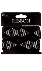The Paper Studio BLACK VELVET w/GEMSTONES RIBBON - 1 inch x 3 feet - Picture 1 of 1