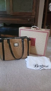 BRIGHTON MONETTE STRAW/LEATHER HANDBAG WHEAT/BLACK NWOT ORIG. BOX - Picture 1 of 9