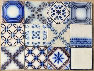 FRANCIA AZULEJO ANTIGUO - PAS DE CALAIS - DESVRES - 12 TILES SET c1870 - Picture 1 of 3