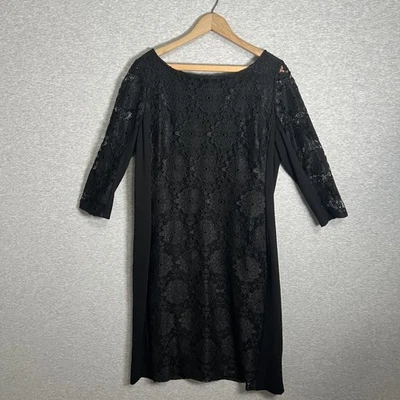 Vestido Nine West para mujer 16 XL negro encaje superpuesto funda manga 3/4 cóctel fiesta Foto 1 de 4