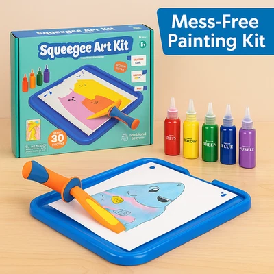 Kit de arte infantil rodo conjunto de pintura sem bagunça com bandeja de tintas 30 desenhos idades 5+ - Imagem 1 de 4