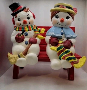 Weihnachten Mr & Mrs Schneemann Regal Sitzbank Vintage handbemalt Keramikform RAR - Bild 1 von 19