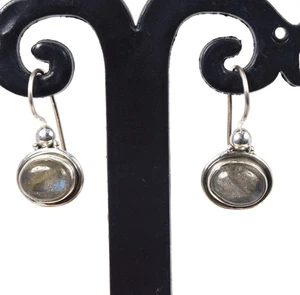 925 Solid Sterling Silver Labradorite Wire Hoop Earring - 1 Inch - Picture 1 of 4