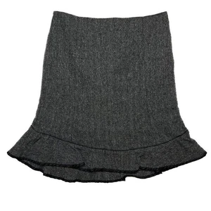 GAP Herringbone Tweed Trumpet Flare Skirt Wool Blend Midi Gray Women's 10 Preppy - Picture 1 of 10