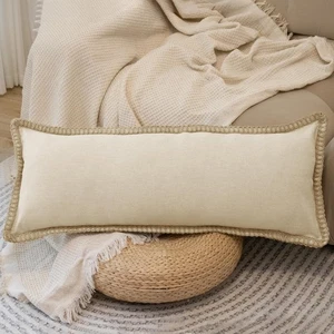 Burlap Linen Lumbar Pillow Cover 14 x 36 inch, Trimmed Tailored Edges Cushion... - Bild 1 von 8