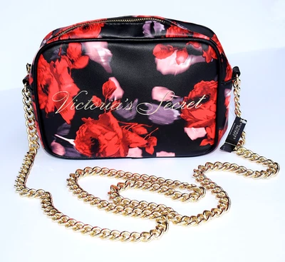 Bolso Bandolera Victoria's Secret 2019 Holiday Roses Negro, Monedero Cadena Dorada, NUEVO Foto 1 de 4