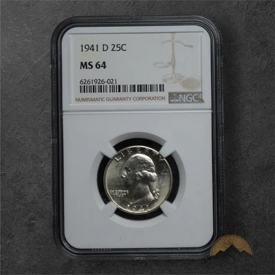 1941-D Silver Washington Quarter 25C - MS64 NGC - Denver - Image 1 of 2