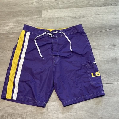 LSU Tigers Swim Trunks Shorts Purple Gold Pocket Mesh Lined XL Cargo - Image 1 of 4