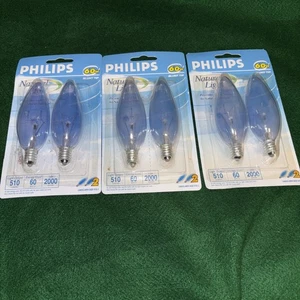 6 X Philips 60W Natural Light Bulbs Blunt Tip Candelabra Base 8144 Free Ship! - Picture 1 of 3