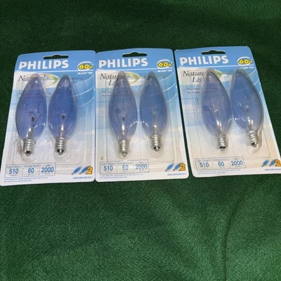 6 X Philips 60W Natural Light Bulbs Blunt Tip Candelabra Base 8144 Free Ship! - Image 1 of 3