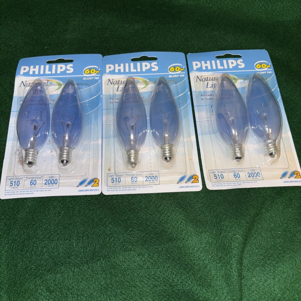 - Philips 60W Natural Light Bulbs B10.5 Blunt Tip Candelabra Base 8144
