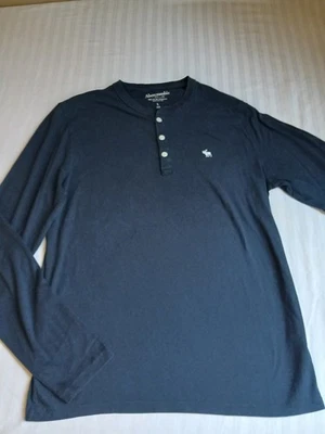 Abercrombie Shirt Mens Large Henley Long Sleeve Navy Preppy Slim Fit Y2k  - Image 1 of 4