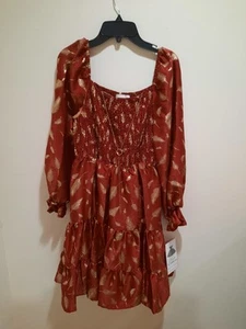 New Rare Editions Formal Dress Pull Over Rust With Gold Leaves Necklace Size 16 - Picture 1 of 9