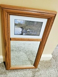 wilde Flügel gerahmt Holz rechteckig Wandbehang Spiegel mit Entenbild - Bild 1 von 5