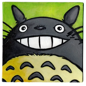 Mein Nachbar Totoro Acrylgemälde auf Leinwandbrett, 20x20cm - Bild 1 von 2
