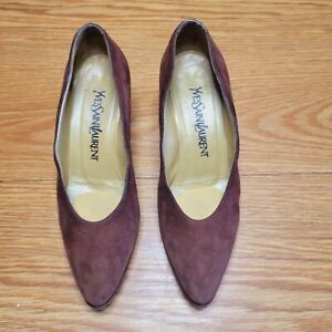 Yves Saint Laurent Vintage Brown Suede Heels Shoes Size 6 M 