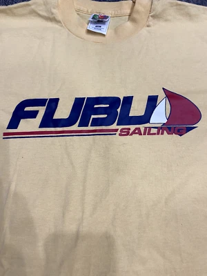Vintage Fubu Sailing T Shirt Mens Sz XXL Y2K Tan Beige Sailboat Nautical Graphic - Image 1 of 4