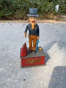 Vintage Uncle Sam Mechanical Bank Plastic Remake 1975 Emson Hong Kong 9.5 inch - Picture 1 of 1