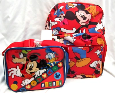 Mochila escolar Mickey Mouse & Friends Allover Red 16" y lonchera de 9,5" - ¡Nueva! Foto 1 de 4