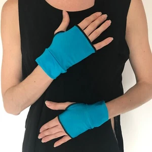 Cosplay Costume Fingerless Gloves Blue Short Arm Cuffs Festival Dance Womens New - Picture 1 of 2