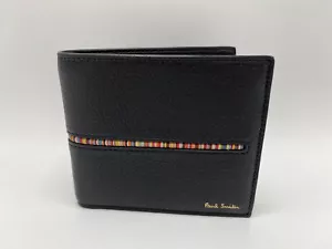 Paul Smith Signature Stripe Insert multi stripe Black Leather Billfold Wallet