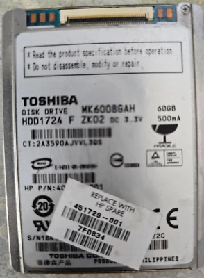 TOSHIBA 60 GB Internal 4200 RPM 1.8" HDD for iPod (Model MK6008GAH) - Image 1 of 2