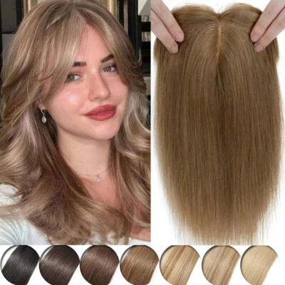 Peluca 7a Clip en Top REAL Cabello Humano Topper Pieza Toupee Base Seda Mujeres Pelo Foto 1 de 4