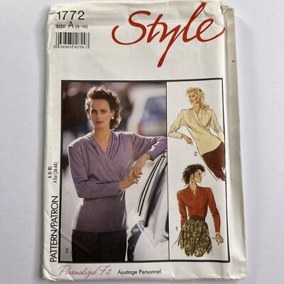 Style 1772 Fold Collar Shirt Top Long Sleeve Faux Wrap Ladies New Uncut Pattern - Image 1 of 4