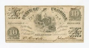 1861 Cr.5 10 $ The State of FLORIDA Note - CIVIL WAR Era - Bild 1 von 2