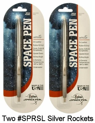 Two (2) Fisher Space Pens #SR80SL / Silver Rocket Pens with Silver Ink  - Image 1 of 4