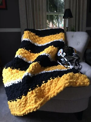 Pittsburgh Blanket - Chunky Knit Blanket - Black and Yellow Blanket - Image 1 of 2