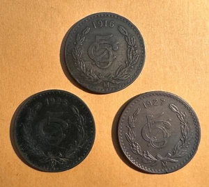 MEXICO ESTADOS UNIDOS 5 CENTAVOS COINS: 1916, 1925, & 1927, LOT OF (3) - Picture 1 of 2