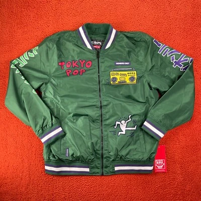 MEMBERS ONLY Mens LARGE Keith Haring Tokyo Pop Green Aviator Windbreaker NEW - Image 1 of 4