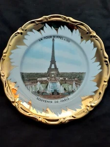 Vintage Eiffel Tower Paris  France gilded porcelain dish, 9.5 inches - Picture 1 of 7