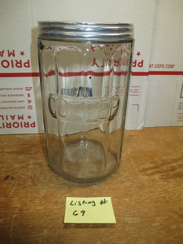HOOSIER CABINET ORIGINAL COLONIAL EMBOSSED COFFEE SPICE JAR   LISTING # 69 Cover