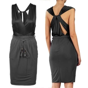 XXS NEW $1595 GUCCI Black DRAPE OPEN BACK Sleeveless CORD BAMBOO BELT DRESS LBD - Picture 1 of 15