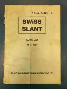 Azuma Shimamoto Parts List Manual Swiss Slant 25 L Type Instruction Manual Azuma - Picture 1 of 2