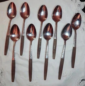 Interpur INR2 9 Brown Handle Soup Spoons 7 3/4" Stainless Japan Flatware - Picture 1 of 3