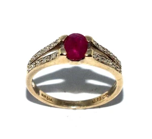 Ladies/womens 9ct yellow gold ring set with a ruby and diamonds, UK size P - Picture 1 of 9