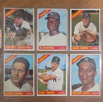 1966 Topps New York Yankees Lote (6 cartas) Whitey Ford, Tresh, Gibbs Foto 1 de 4